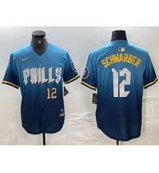 Men Philadelphia Phillies 12 Kyle Schwarber Blue 2024 City Connect Limited Stitched Jersey 3