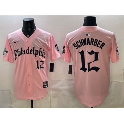 Men Philadelphia Phillies  12 Kyle Schwarber Pink Gothic Vapor Limited Stitched Jersey