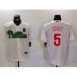 Men Philadelphia Phillies 5 Bryson Stott White Green Cool Base Stitched Jersey 8