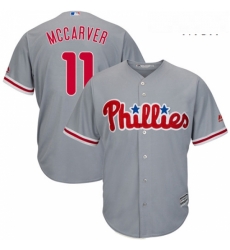 Mens Majestic Philadelphia Phillies 11 Tim McCarver Replica Grey Road Cool Base MLB Jersey