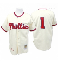 Mens Mitchell and Ness Philadelphia Phillies 1 Richie Ashburn Replica Cream Throwback MLB Jersey