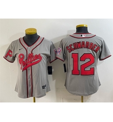 Women Philadelphia Phillies  12 Kyle Schwarber Gray 2026 Field of Dreams Stadium Stitched Baseball Jersey Run Small 