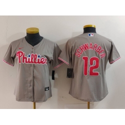 Women Philadelphia Phillies 12 Kyle Schwarber Grey Cool Base Stitched Baseball Jersey