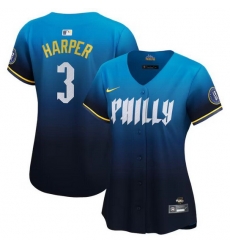 Women Philadelphia Phillies 3 Bryce Harper Blue 2024 City Connect Limited Stitched Baseball Jersey