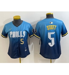 Women Philadelphia Phillies 5 Bryson Stott Blue 2024 City Connect Limited Stitched Baseball Jersey 2