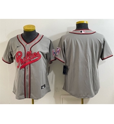 Women Philadelphia Phillies Blank Gray 2026 Field of Dreams Stadium Stitched Baseball Jersey Run Small 