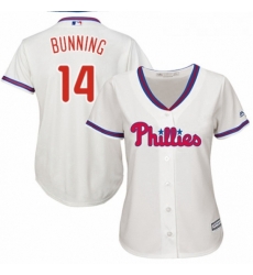 Womens Majestic Philadelphia Phillies 14 Jim Bunning Authentic Cream Alternate Cool Base MLB Jersey 