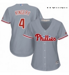 Womens Majestic Philadelphia Phillies 4 Scott Kingery Replica Grey Road Cool Base MLB Jersey 