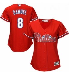 Womens Majestic Philadelphia Phillies 8 Juan Samuel Authentic Red Alternate Cool Base MLB Jersey