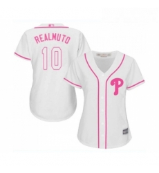 Womens Philadelphia Phillies 10 J T Realmuto Replica White Fashion Cool Base Baseball Jersey 