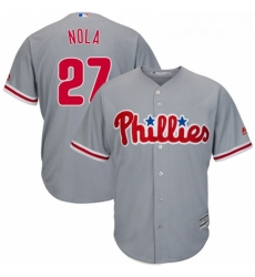 Youth Majestic Philadelphia Phillies 27 Aaron Nola Authentic Grey Road Cool Base MLB Jersey