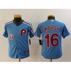 Youth Philadelphia Phillies 16 Brandon Marsh Blue Cool Base Stitched Baseball Jersey 6