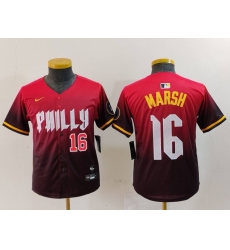 Youth Philadelphia Phillies 16 Brandon Marsh Red 2024 City Connect Limited Stitched Baseball Jersey 1