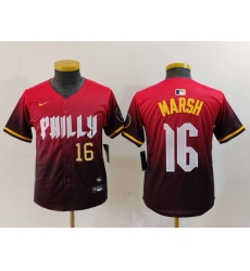 Youth Philadelphia Phillies 16 Brandon Marsh Red 2024 City Connect Limited Stitched Baseball Jersey 2