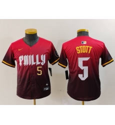 Youth Philadelphia Phillies 5 Bryson Stott Red 2024 City Connect Limited Stitched Baseball Jersey 3