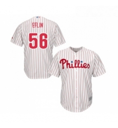 Youth Philadelphia Phillies 56 Zach Eflin Replica White Red Strip Home Cool Base Baseball Jersey 