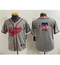 Youth Philadelphia Phillies Team Big Logo Gray 2026 Field of Dreams Stadium Stitched Baseball Jersey