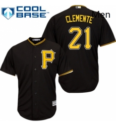 Mens Majestic Pittsburgh Pirates 21 Roberto Clemente Replica Black Alternate Cool Base MLB Jersey