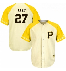 Mens Majestic Pittsburgh Pirates 27 Jung ho Kang Authentic CreamGold Exclusive MLB Jersey