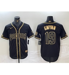 Men San Diego Padres 19 Tony Gwynn Black Gold With Patch Cool Base Stitched Baseball Jersey