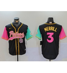 Men San Diego Padres 3 Jackson Merrill Black Cool Base Stitched Baseball Jersey 2