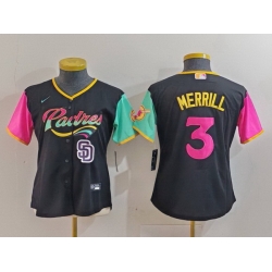 Women San Diego Padres 3 Jackson Merrill Black City Connect Stitched Baseball Jersey 3