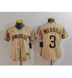 Women San Diego Padres 3 Jackson Merrill Tan Stitched Baseball Jersey 3