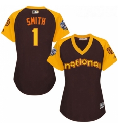 Womens Majestic San Diego Padres 1 Ozzie Smith Authentic Brown 2016 All Star National League BP Cool Base Cool Base MLB Jersey