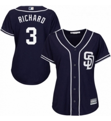 Womens Majestic San Diego Padres 3 Clayton Richard Replica Navy Blue Alternate 1 Cool Base MLB Jersey 