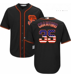 Mens Majestic San Francisco Giants 35 Brandon Crawford Replica Black USA Flag Fashion MLB Jersey