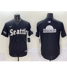 Men Seattle Mariners Team Big Logo Black  27Deep Sea Gothic Edition 27 Vapor Premier Limited Stitched Baseball Jersey 001