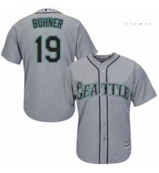 Mens Majestic Seattle Mariners 19 Jay Buhner Replica Grey Road Cool Base MLB Jersey 