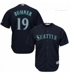 Mens Majestic Seattle Mariners 19 Jay Buhner Replica Navy Blue Alternate 2 Cool Base MLB Jersey 