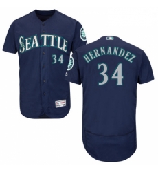 Mens Majestic Seattle Mariners 34 Felix Hernandez Navy Blue Alternate Flex Base Authentic Collection MLB Jersey