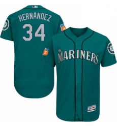 Mens Majestic Seattle Mariners 34 Felix Hernandez Teal Green Alternate Flex Base Authentic Collection MLB Jersey