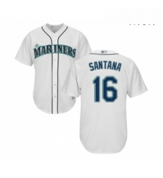 Mens Seattle Mariners 16 Domingo Santana Replica White Home Cool Base Baseball Jersey 