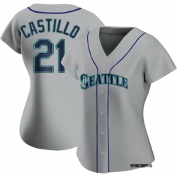 Women  Seattle Mariners 21 Luis Castillo Authentic Grey Alternate Jerseys