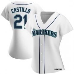 Women  Seattle Mariners 21 Luis Castillo Authentic White Alternate Jerseys