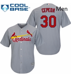 Mens Majestic St Louis Cardinals 30 Orlando Cepeda Replica Grey Road Cool Base MLB Jersey