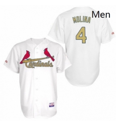 Mens Majestic St Louis Cardinals 4 Yadier Molina Replica White Gold No MLB Jersey