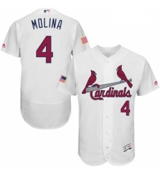 Mens Majestic St Louis Cardinals 4 Yadier Molina White Fashion Stars Stripes Flex Base MLB Jersey