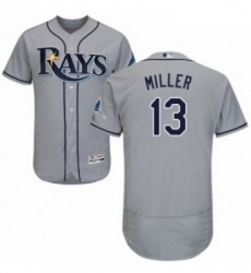 Mens Majestic Tampa Bay Rays 13 Brad Miller Grey Road Flex Base Authentic Collection MLB Jersey