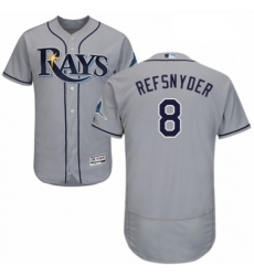 Mens Majestic Tampa Bay Rays 8 Rob Refsnyder Grey Road Flex Base Authentic Collection MLB Jersey