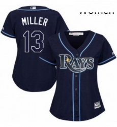 Womens Majestic Tampa Bay Rays 13 Brad Miller Replica Navy Blue Alternate Cool Base MLB Jersey 