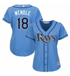 Womens Majestic Tampa Bay Rays 18 Joey Wendle Authentic Light Blue Alternate 2 Cool Base MLB Jersey 