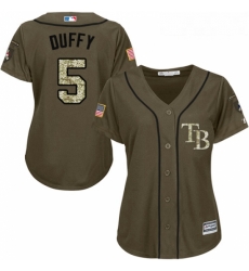 Womens Majestic Tampa Bay Rays 5 Matt Duffy Replica Green Salute to Service MLB Jersey