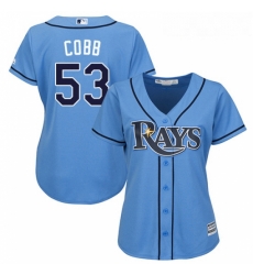 Womens Majestic Tampa Bay Rays 53 Alex Cobb Authentic Light Blue Alternate 2 Cool Base MLB Jersey