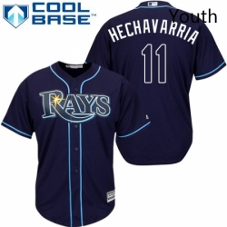 Youth Majestic Tampa Bay Rays 11 Adeiny Hechavarria Replica Navy Blue Alternate Cool Base MLB Jersey 