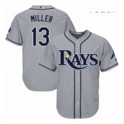 Youth Majestic Tampa Bay Rays 13 Brad Miller Replica Grey Road Cool Base MLB Jersey 