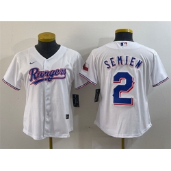 Women Texas Rangers 2 Marcus Semien White With Patch Stitched Baseball Jersey